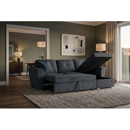 Canapé-lit APARTMENT 3 places tissu gris - Pouf & rangement 2