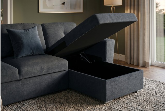 Canapé-lit APARTMENT 3 places tissu gris - Pouf & rangement