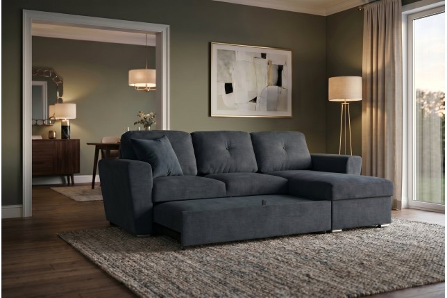 Canapé-lit APARTMENT 3 places tissu gris - Pouf & rangement