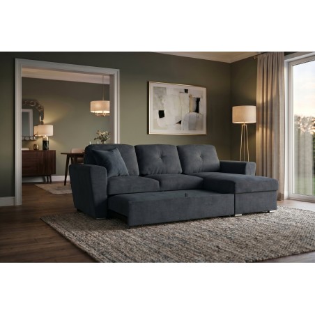 Canapé-lit APARTMENT 3 places tissu gris - Pouf & rangement