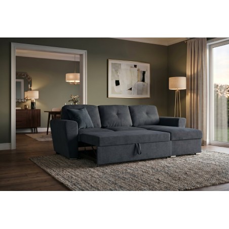 Canapé-lit APARTMENT 3 places tissu gris - Pouf & rangement