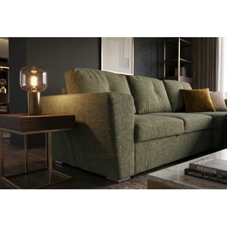 Canapé-lit APARTMENT 3 places tissu vert avec pouf