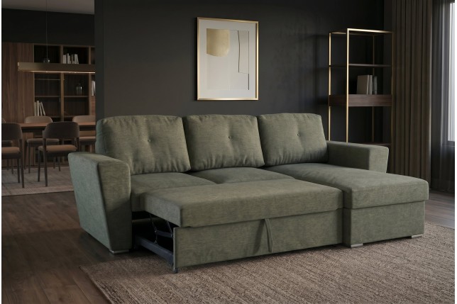 Canapé-lit APARTMENT 3 places tissu vert avec pouf