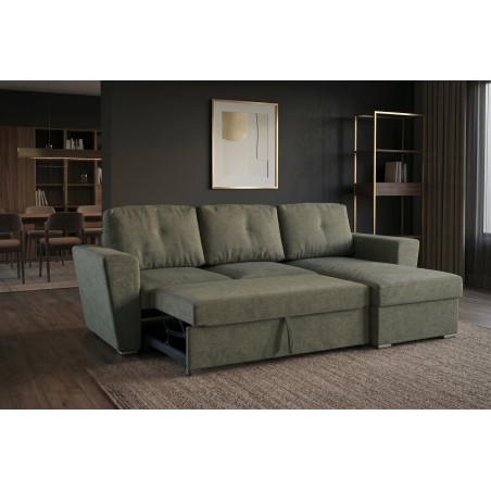 Canapé-lit APARTMENT 3 places tissu vert avec pouf