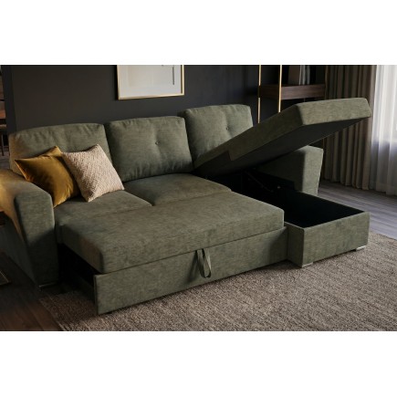 Canapé-lit APARTMENT 3 places tissu vert avec pouf 2