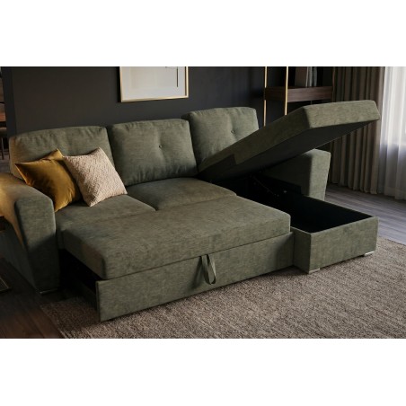Canapé-lit APARTMENT 3 places tissu vert avec pouf