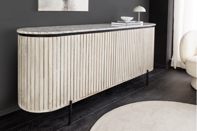 Buffet bas ADLON 170cm manguier gris et marbre