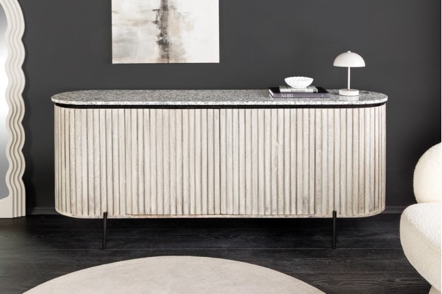 Buffet bas ADLON 170cm manguier gris et marbre
