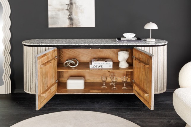 Buffet bas ADLON 170cm manguier gris et marbre