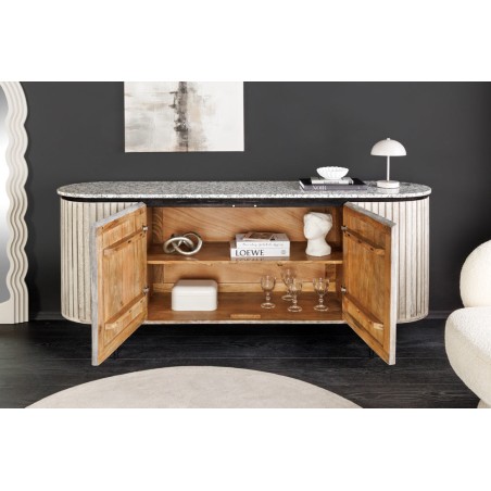 Buffet bas ADLON 170cm manguier gris et marbre