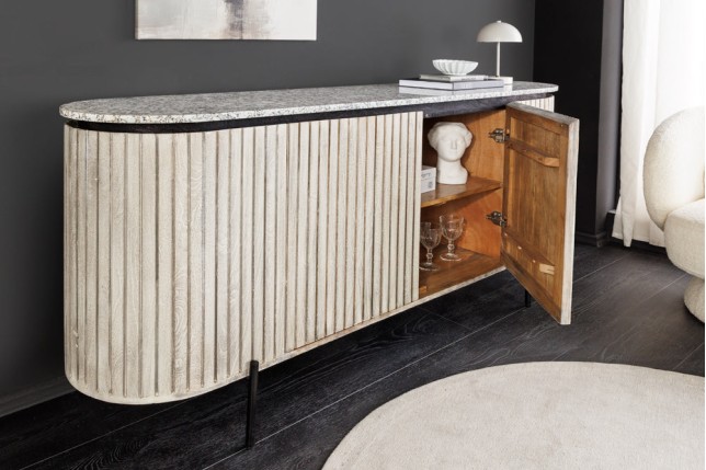Buffet bas ADLON 170cm manguier gris et marbre