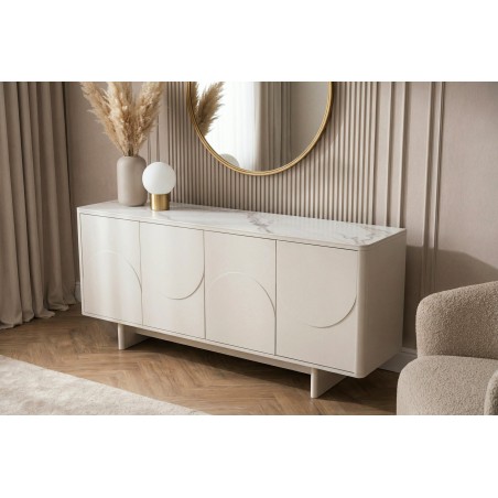 Buffet bas SAVOY 180cm - Plateau céramique marbre blanc