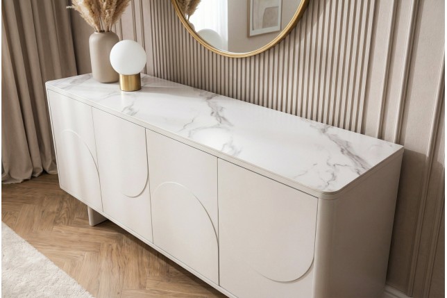 Buffet bas SAVOY 180cm - Plateau céramique marbre blanc