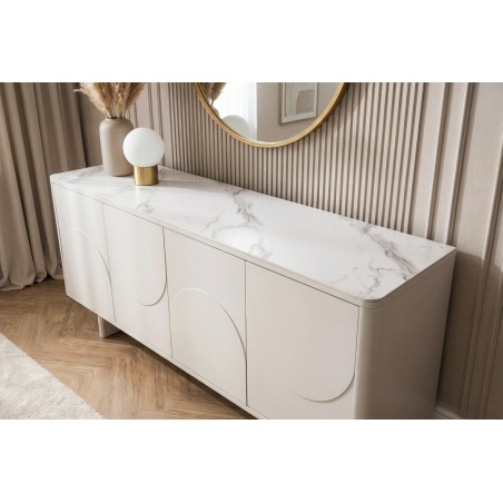 Buffet bas SAVOY 180cm - Plateau céramique marbre blanc