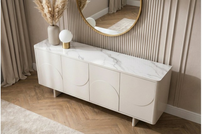 Buffet bas SAVOY 180cm - Plateau céramique marbre blanc