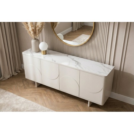 Buffet bas SAVOY 180cm - Plateau céramique marbre blanc