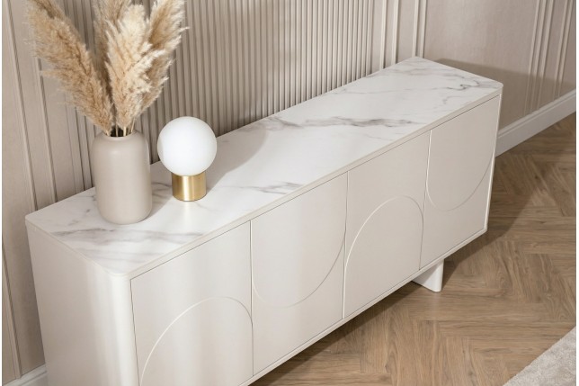 Buffet bas SAVOY 180cm - Plateau céramique marbre blanc