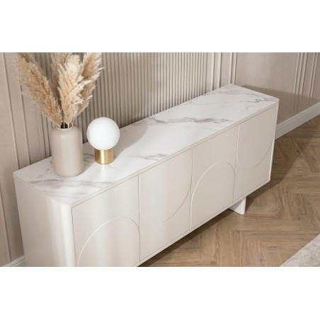 Buffet bas SAVOY 180cm - Plateau céramique marbre blanc