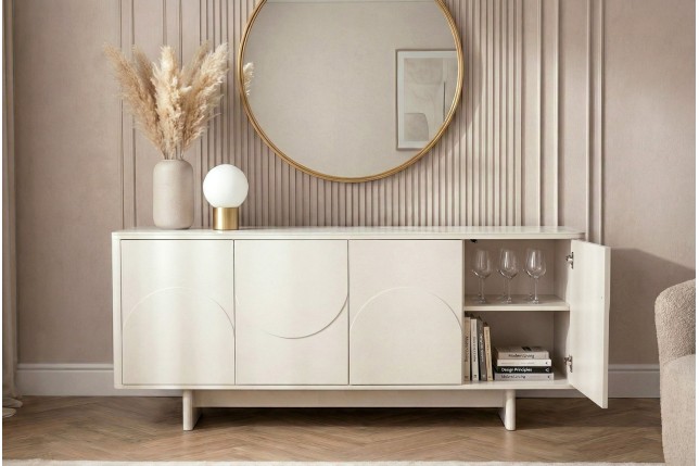 Buffet bas SAVOY 180cm - Plateau céramique marbre blanc