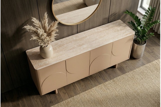 Buffet bas SAVOY 180cm travertin naturel & céramique