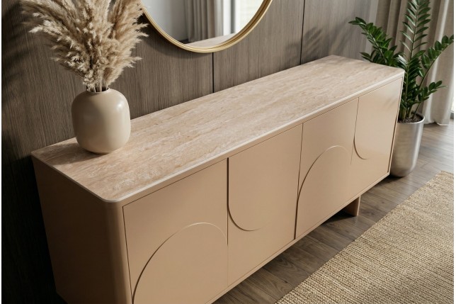 Buffet bas SAVOY 180cm travertin naturel & céramique