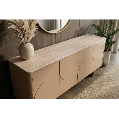 Buffet bas SAVOY 180cm travertin naturel & céramique