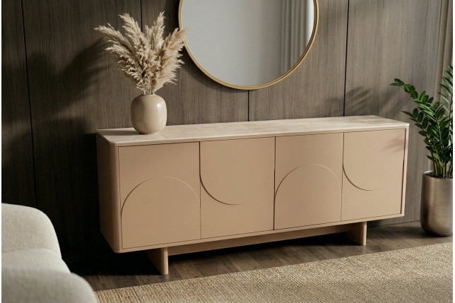 Buffet bas SAVOY 180cm travertin naturel & céramique