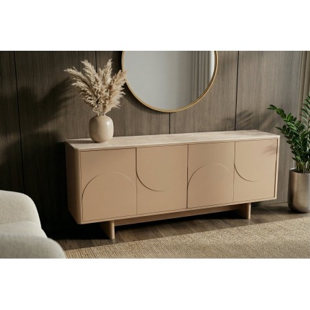 Buffet bas SAVOY 180cm travertin naturel & céramique