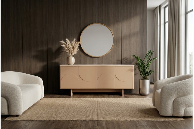 Buffet bas SAVOY 180cm travertin naturel & céramique