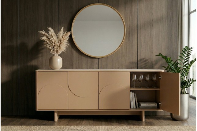 Buffet bas SAVOY 180cm travertin naturel & céramique