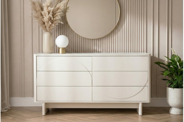Buffet bas SAVOY 150cm blanc 3D plateau céramique marbre