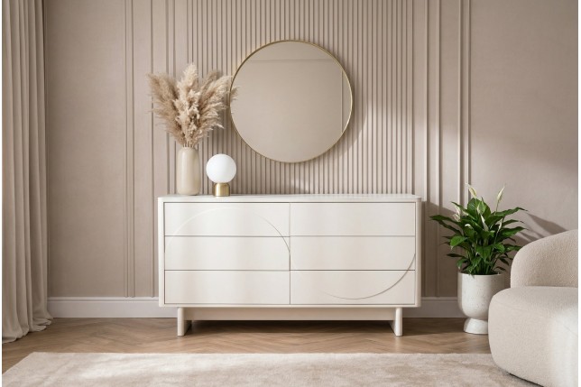 Buffet bas SAVOY 150cm blanc 3D plateau céramique marbre