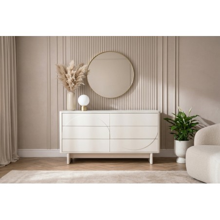 Buffet bas SAVOY 150cm blanc 3D plateau céramique marbre