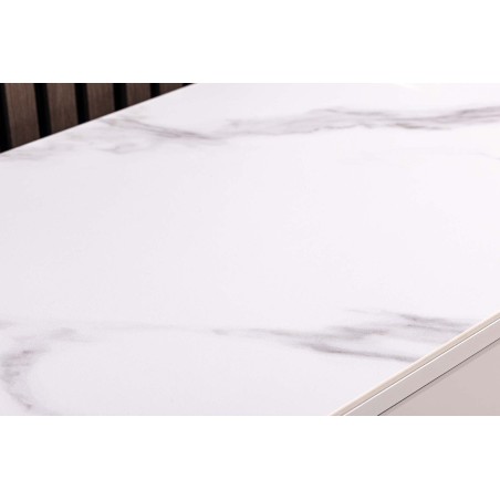 Buffet bas SAVOY 150cm blanc 3D plateau céramique marbre