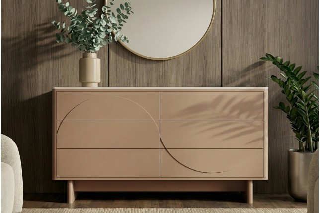 Buffet bas SAVOY 150cm travertin céramique - Design 3D