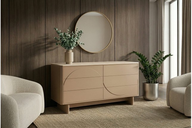 Buffet bas SAVOY 150cm travertin céramique - Design 3D