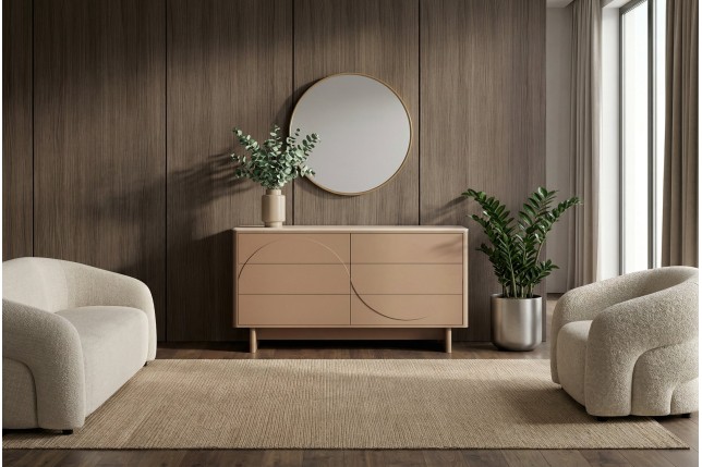 Buffet bas SAVOY 150cm travertin céramique - Design 3D