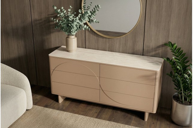 Buffet bas SAVOY 150cm travertin céramique - Design 3D