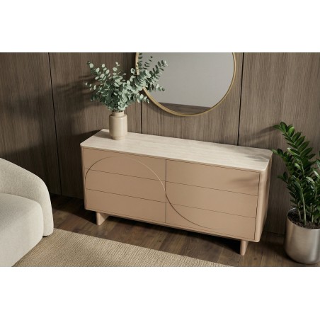 Buffet bas SAVOY 150cm travertin céramique - Design 3D