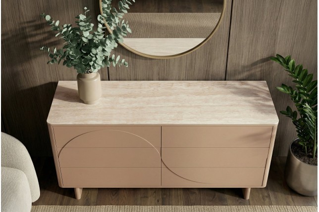 Buffet bas SAVOY 150cm travertin céramique - Design 3D
