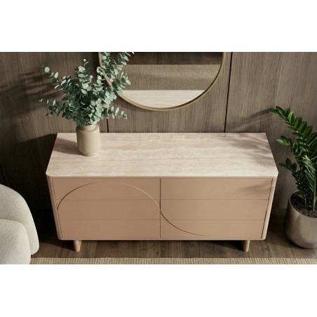 Buffet bas SAVOY 150cm travertin céramique - Design 3D