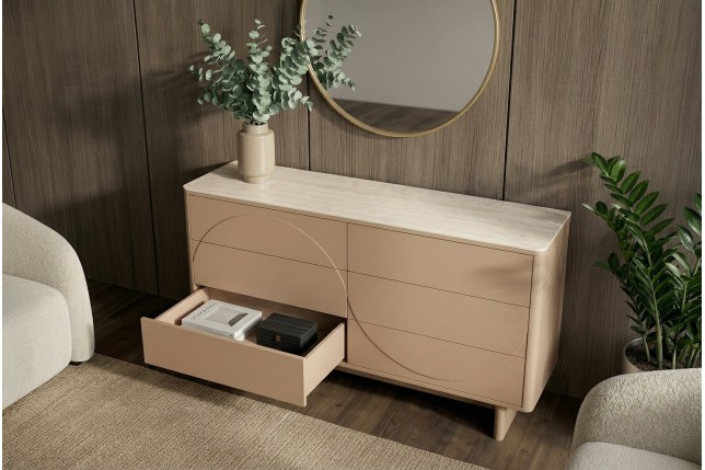 Buffet bas SAVOY 150cm travertin céramique - Design 3D
