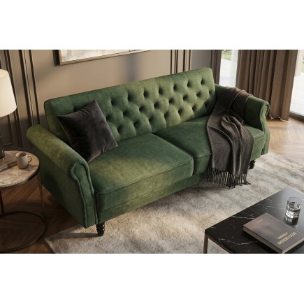 Canapé-lit convertible velours vert mousse 220cm