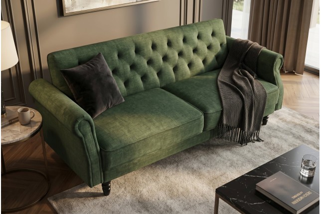 Canapé-lit convertible velours vert mousse 220cm