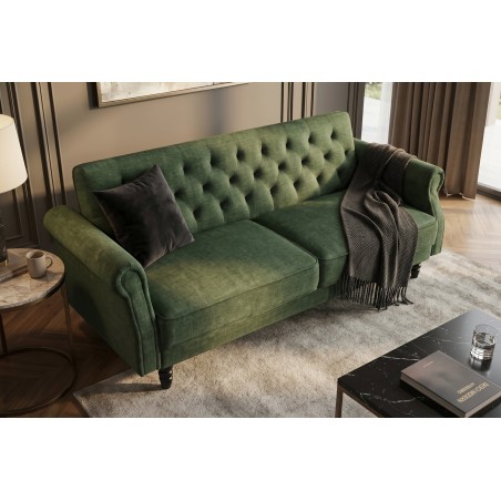 Canapé-lit convertible velours vert mousse 220cm