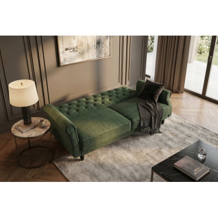 Canapé-lit convertible velours vert mousse 220cm 2