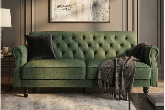 Canapé-lit convertible velours vert mousse 220cm