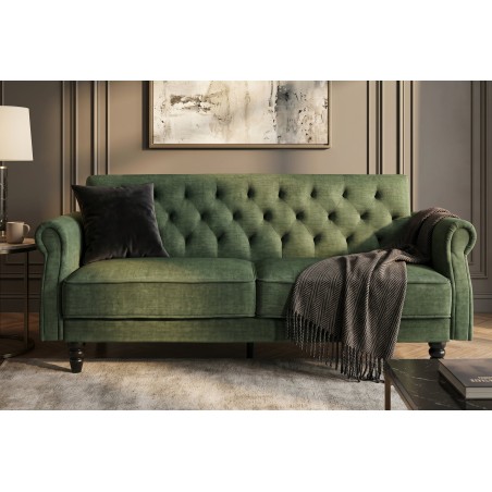 Canapé-lit convertible velours vert mousse 220cm