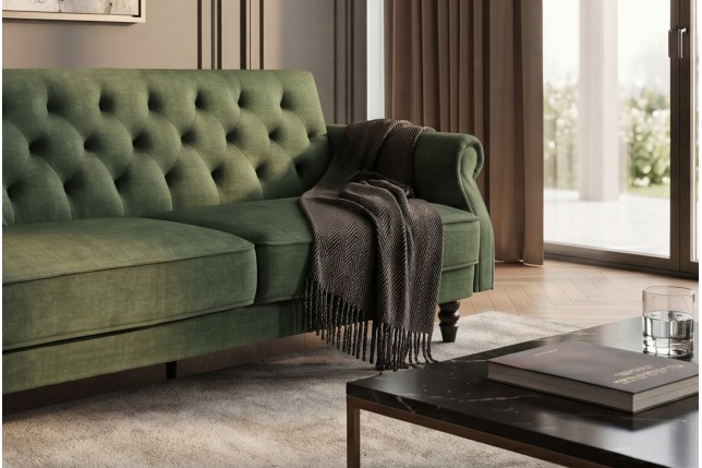 Canapé-lit convertible velours vert mousse 220cm