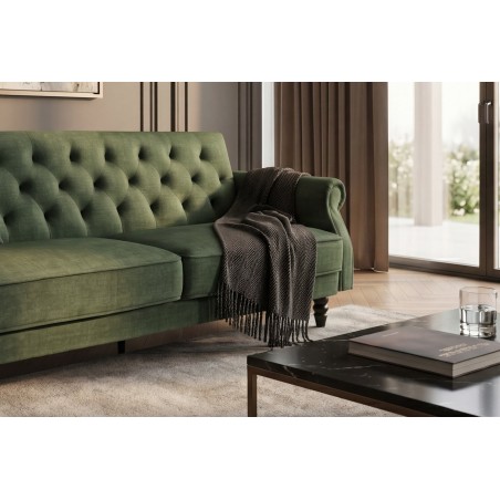 Canapé-lit convertible velours vert mousse 220cm